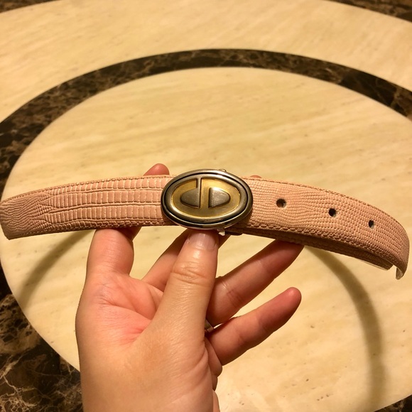 Auth CHRISTIAN DIOR Pink Lizard Vintage CD Logo Belt Size M/L - Picture 2 of 11
